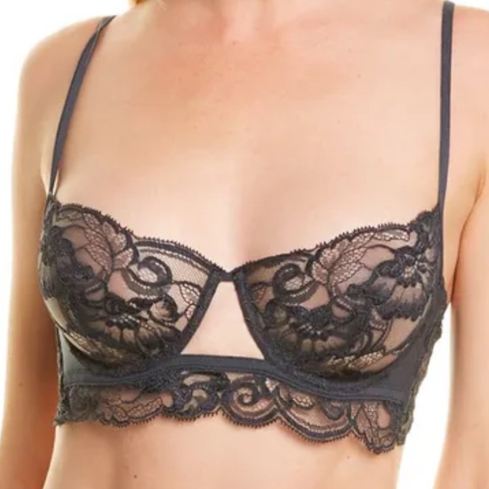 NWT $445 La Perla Black Lace Underwire Amber balconette Bra 34D